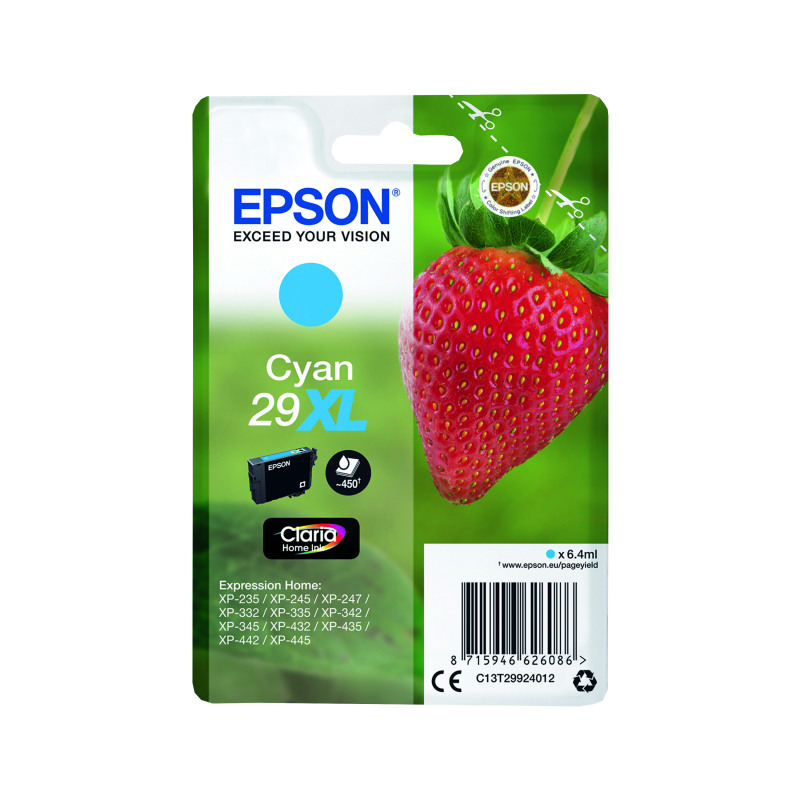 Epson+29XL+Strawberry+Claria+Home+Ink+Cartridge+High+Yield+Cyan+C13T29924012