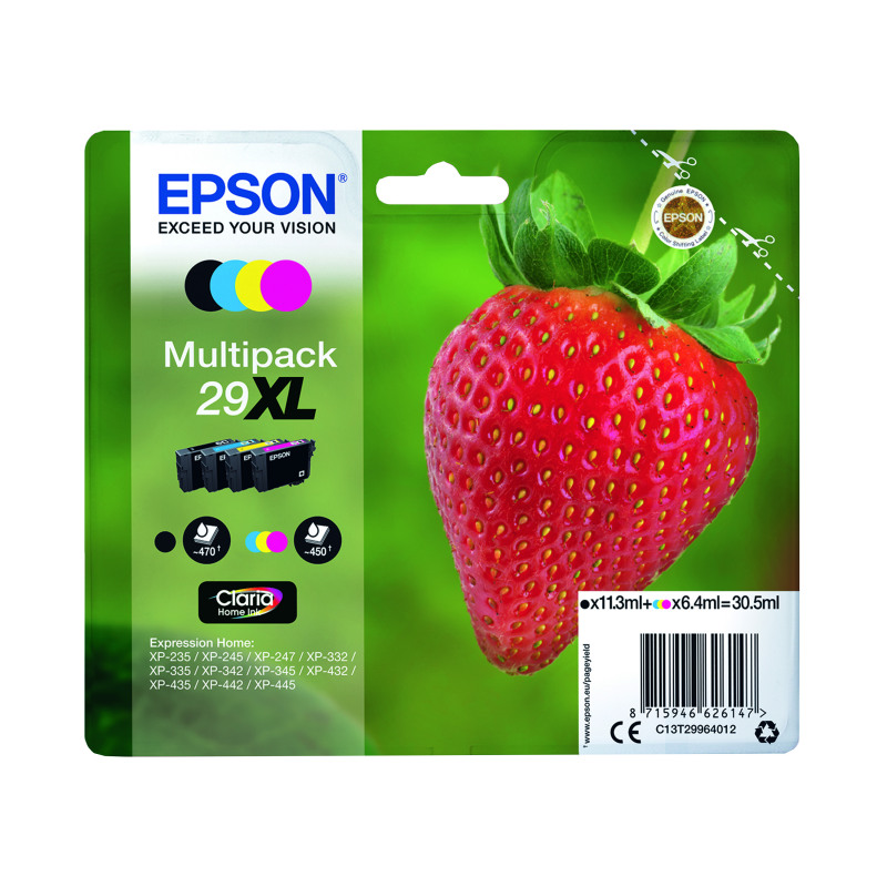 Epson+29XL+Strawberry+Claria+Home+Ink+Cartridge+High+Yield+CMYK+Multipack+C13T29964012