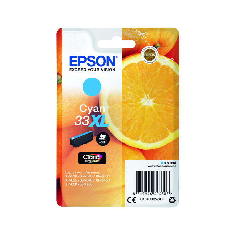 Epson+33XL+Oranges+Ink+Cartridge+High+Yield+Cyan+C13T33624012
