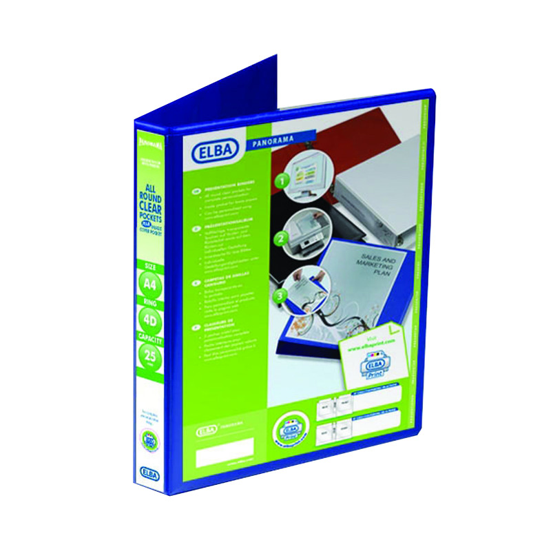 Elba+Panorama+25mm+4+D-Ring+Presentation+Binder+A4+Blue+%286+Pack%29+400008415