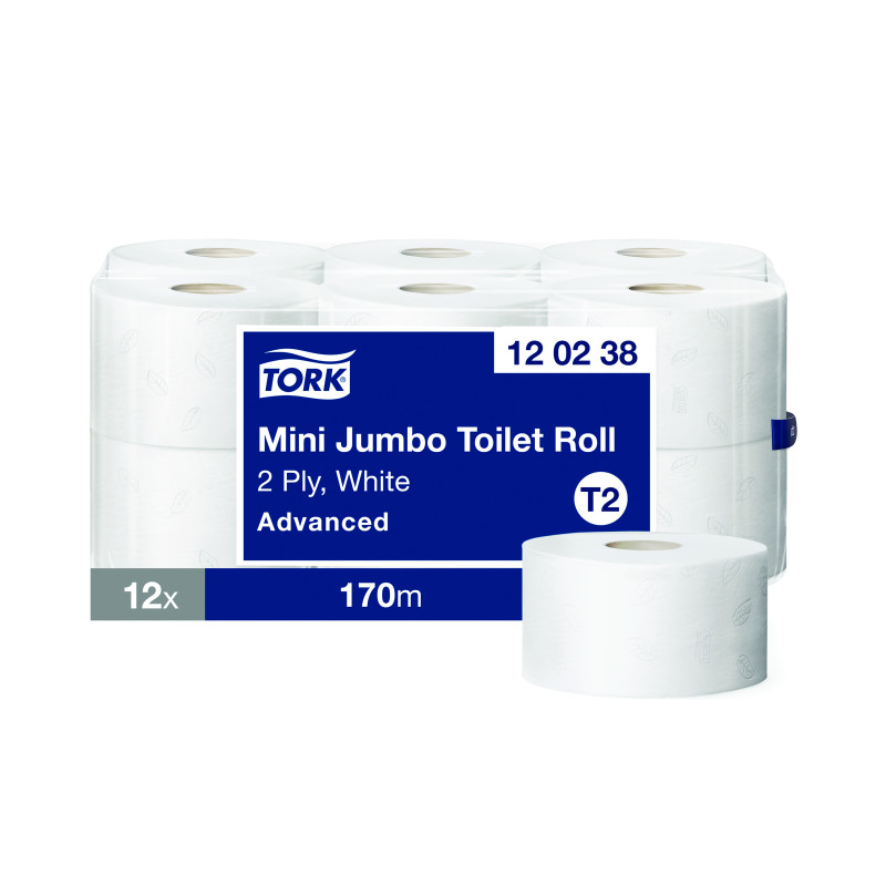 Tork+T2+Mini+Jumbo+Toilet+Roll+2-Ply+%28Pack+of+12%29+120238