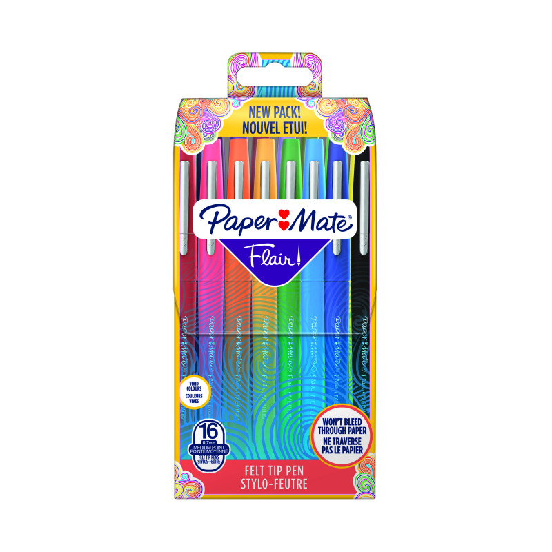 Papermate+Flair+Original+Felt+Tip+Pens+Assorted+%28Pack+of+16%29+2061394