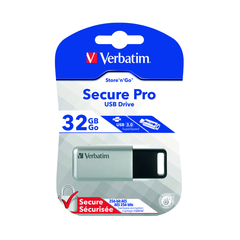 Verbatim+Silver%2FBlack+Secure+Pro+USB+3.0+Flash+Drive+32GB+98665