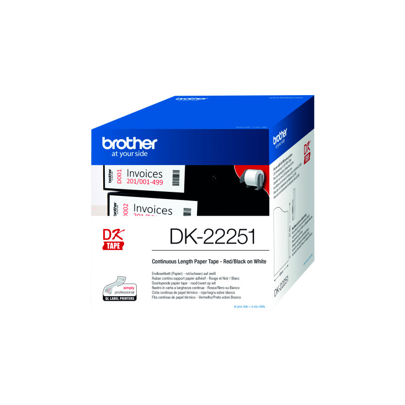 Brother+Continuous+Paper+Labelling+Roll+62mm+x+15.24m+Black+and+Red+on+White+DK-22251