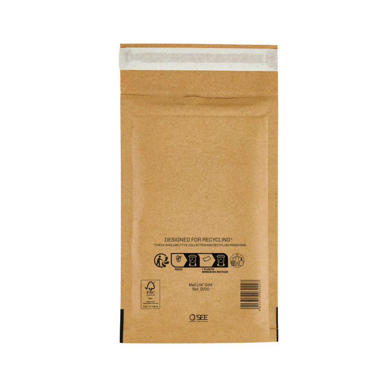 Sealed+Air+Bubble+Lined+Postal+Bag+Gold+B00+120x210mm+%28Pack+of+100%29+103027401
