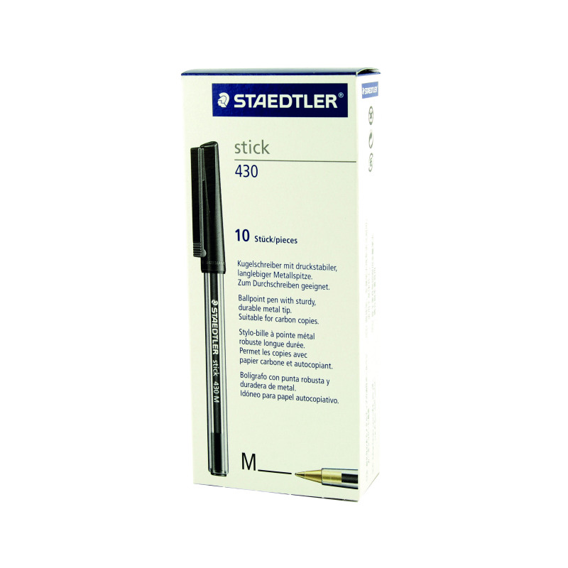 Staedtler+Stick+430+Ballpoint+Pen+Medium+Black+%2810+Pack%29+430-M9