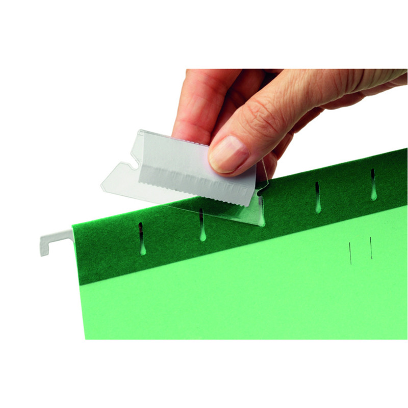 Rexel+50mm+Suspension+File+Tabs+with+Labels+Clear+%28Pack+of+25%29+2115596