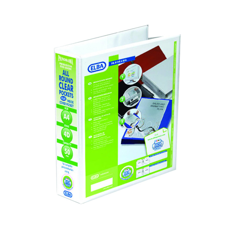Elba+Panorama+50mm+4+D-Ring+Presentation+Binder+A4+White+%28Pack+of+10%29+400001309