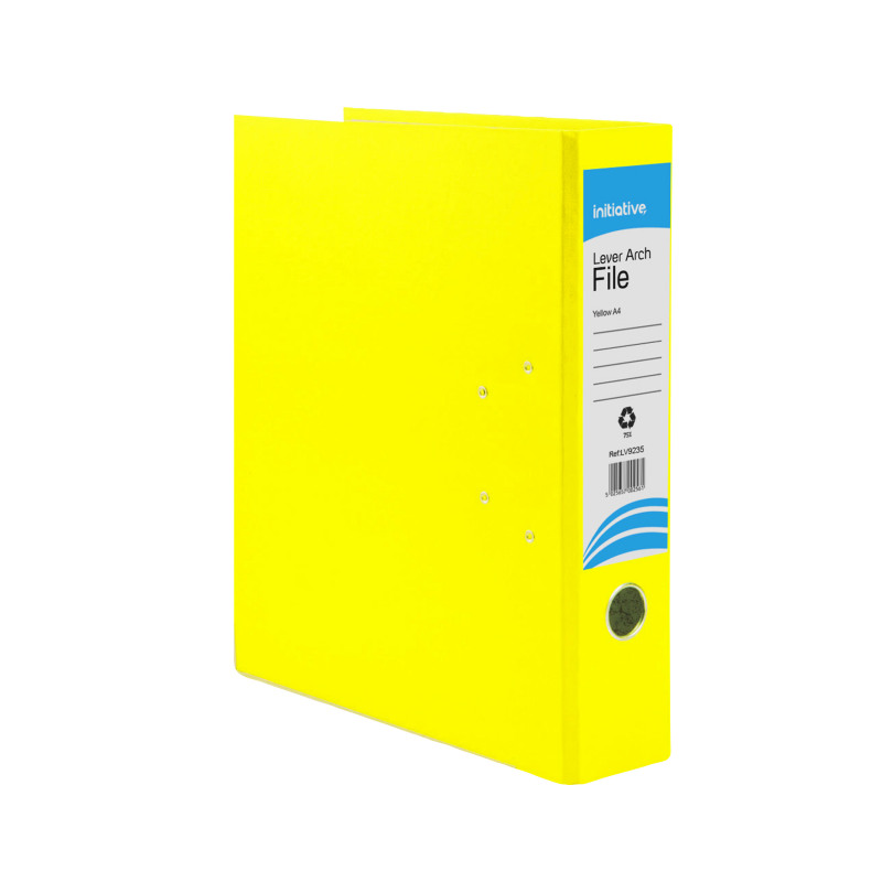 Initiative+Lever+Arch+File+A4+Yellow+Metal+Shoe+and+Thumbring+%2810+Pack%29
