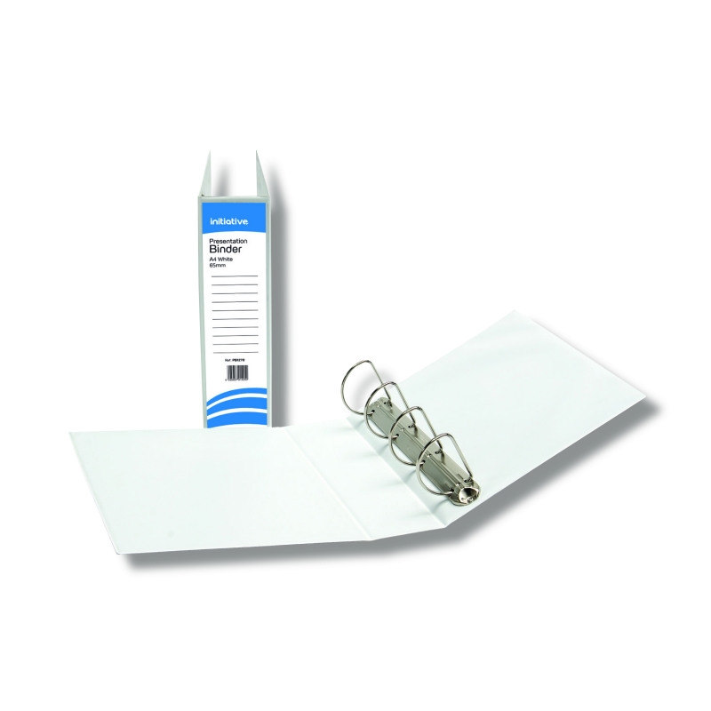 Initiative+Presentation+Binder+4+D+Ring+65mm+Capacity+White+%2810+Pack%29