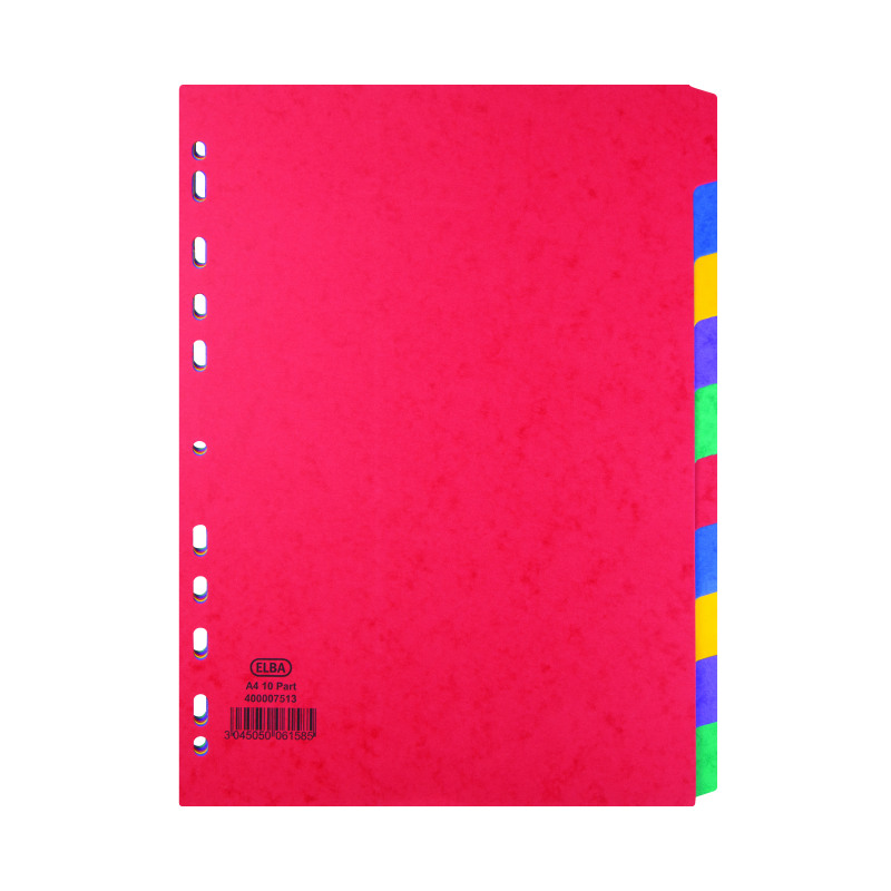 Elba+10-Part+Pressboard+Divider+Heavyweight+A4+Bright+Multi+400007513