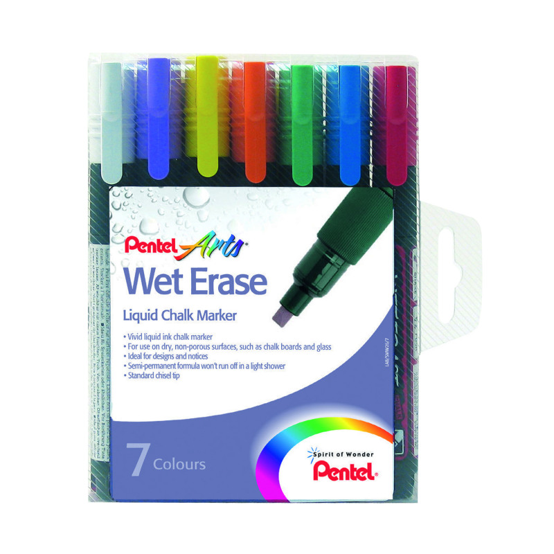 Pentel+Liquid+Chalk+Marker+Chisel+Tip+Assorted+%28Pack+of+7%29+SMW26%2F7