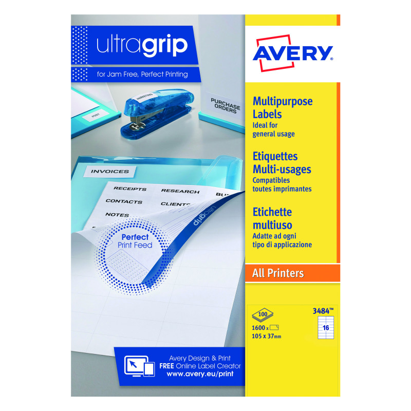 Avery+Ultragrip+Labels+105x37mm+16+Per+Sheet+White+%28Pack+of+1600%29+DPS16-100