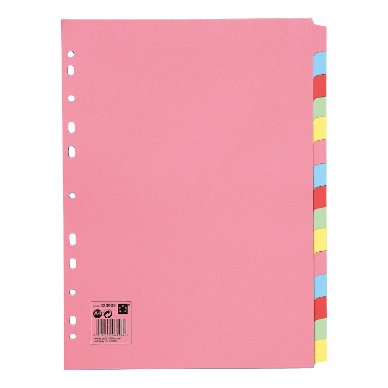 5+Star+Office+Subject+Dividers+15-Part+Recycled+Card+Multipunched+155gsm+A4+Assorted