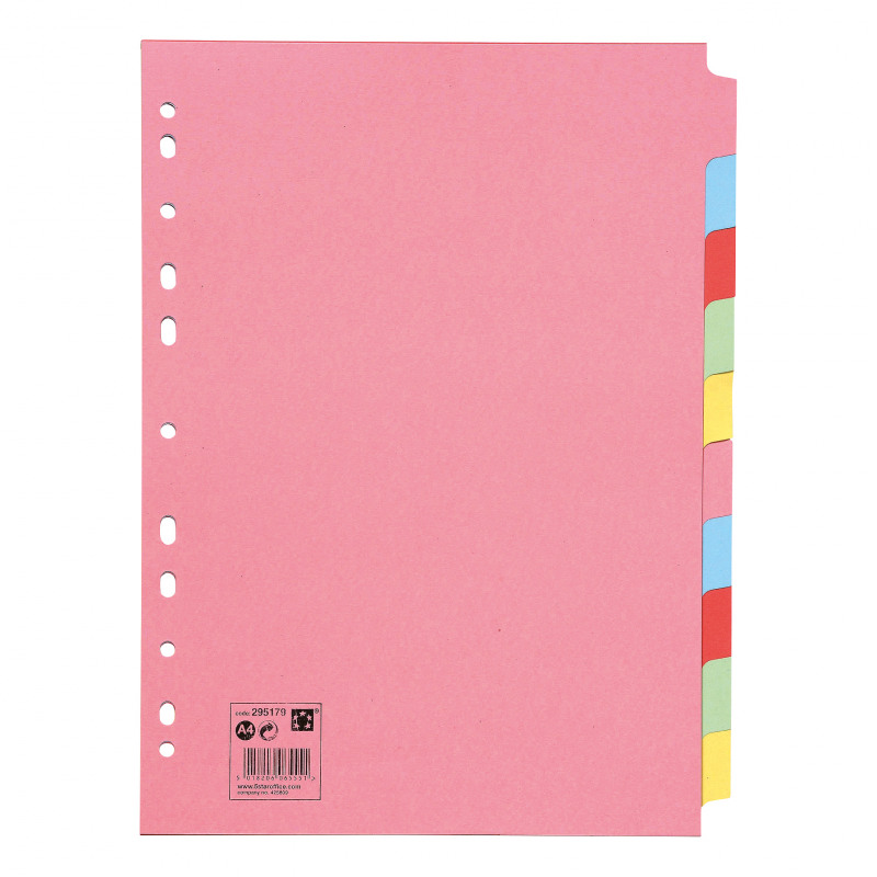 5+Star+Office+Subject+Dividers+10-Part+Recycled+Card+Multipunched+155gsm+A4+Assorted
