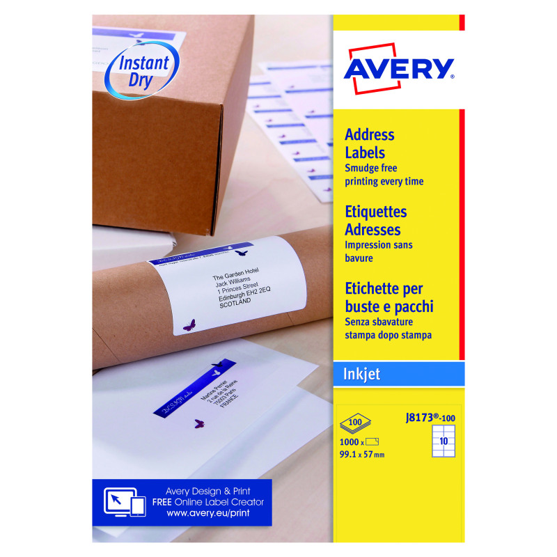 Avery+Inkjet+Label+99.1x57mm+10+Per+Sheet+White+%28Pack+of+1000%29+J8173-100