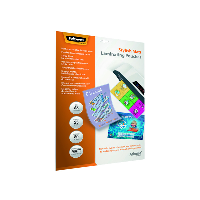 Fellowes+Admire+Laminating+Pouch+A3+160+Micron+Total+Thickness+Matte+%28Pack+of+25%29+5602201