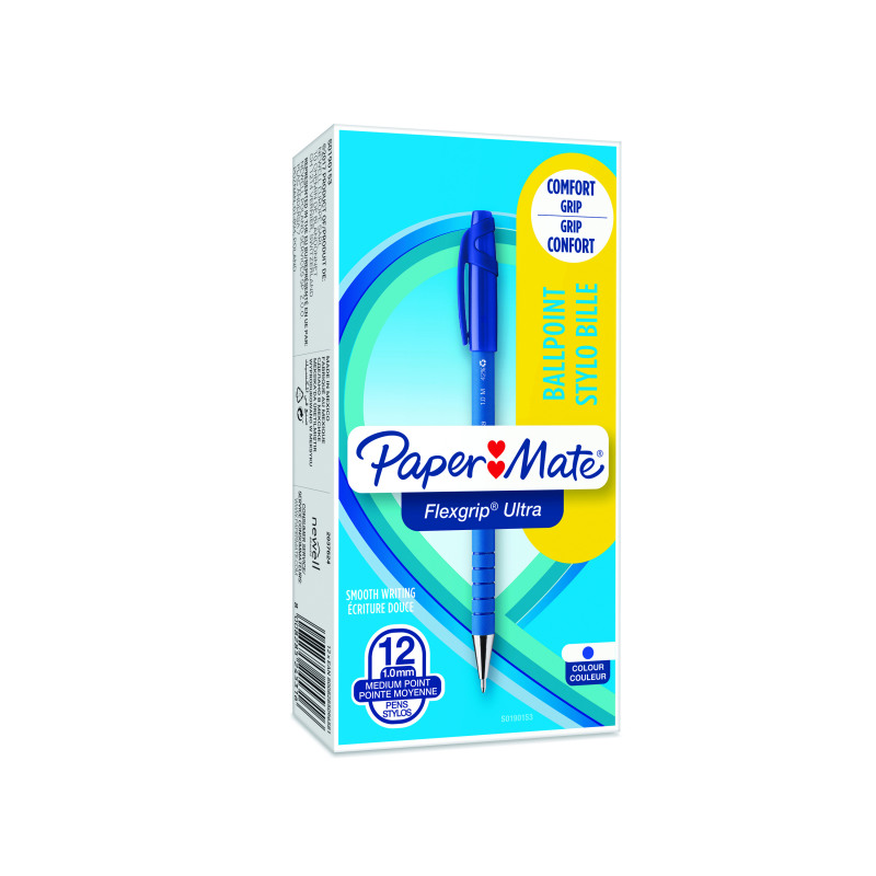 PaperMate+Flexgrip+Ultra+Ballpoint+Pen+Medium+Blue+%28Pack+of+12%29+S0190153