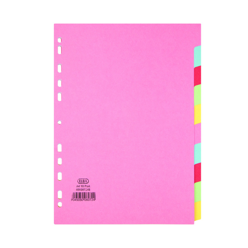 Elba-10+Part+Card+Divider+Recycled+Manilla+A4+Assorted+400007246
