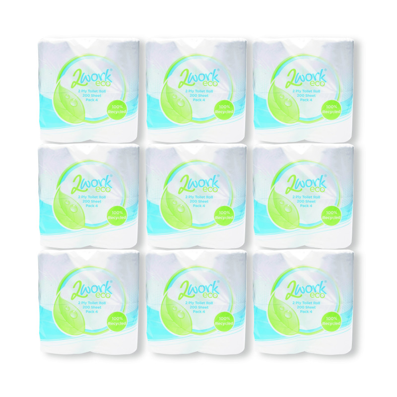 2Work+Recycled+Toilet+Roll+2-Ply+200+Sheets+%28Pack+of+36%29+KF03809