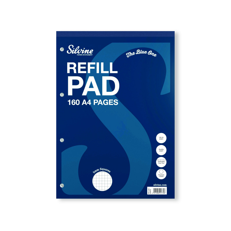Silvine+Ruled+5mm+Square+Headbound+Refill+Pad+160+Pages+A4+%286+Pack%29+A4RPX