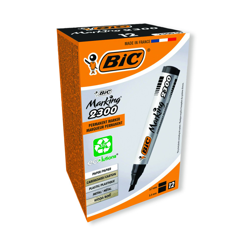 Bic+2300+Permanent+Marker+Chisel+Tip+Black+%2812+Pack%29+820926