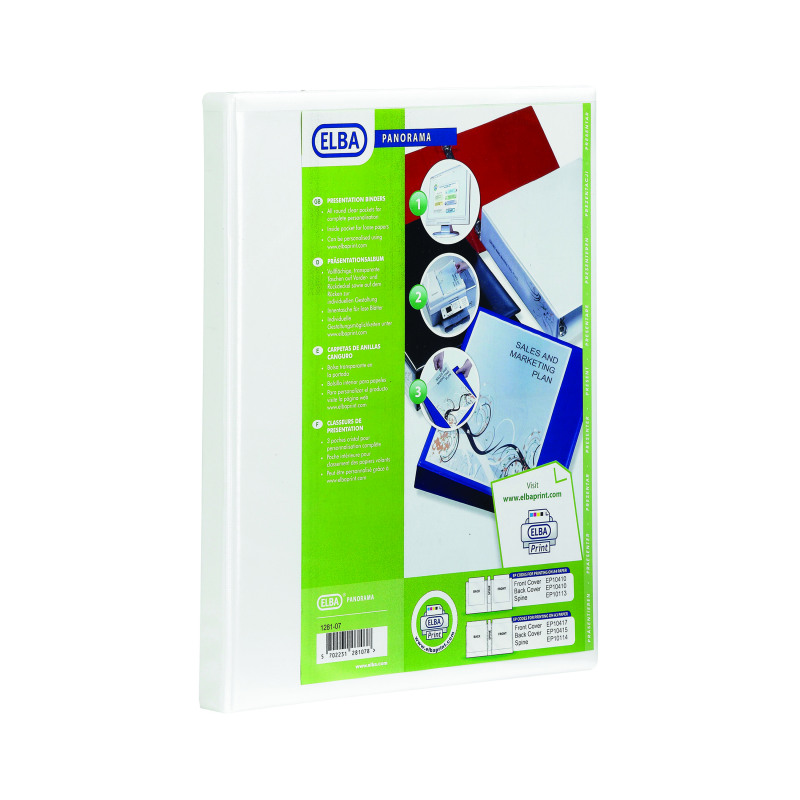 Elba+Panorama+50mm+2+D-Ring+Presentation+Binder+A4+White+%284+Pack%29+400007674