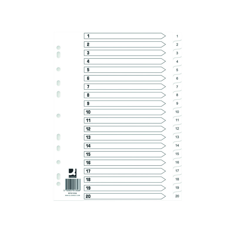 Q-Connect+Index+1-20+Polypropylene+White+%2810+Pack%29+KF01356Q