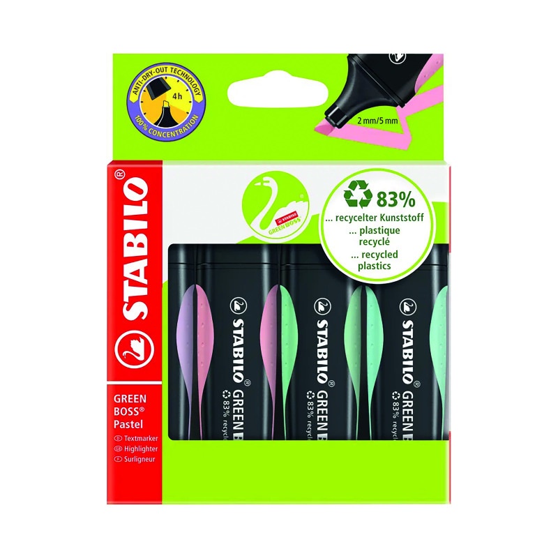 Stabilo+Green+Boss+Highlighter+Assorted+Pastel+%28Pack+of+4%29+1523155