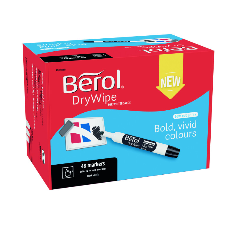 Berol+Drywipe+Marker+Bullet+Tip+Black+%2848+Pack%29+1984868