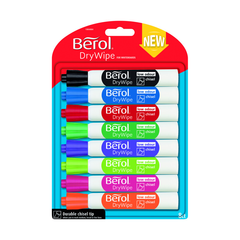 Berol+Drywipe+Marker+Chisel+Tip+Assorted+%288+Pack%29+1984884
