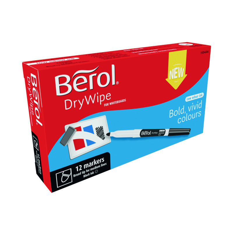 Berol+Drywipe+Marker+Broad+Black+%28Pack+of+12%29+1984894
