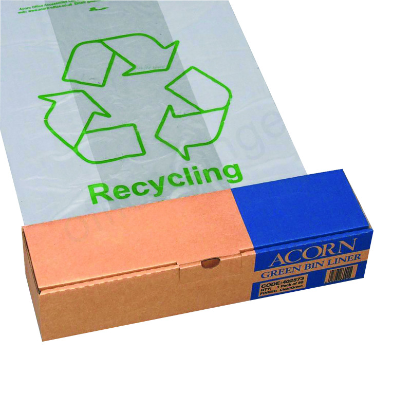 Acorn+Bin+Printed+Recycling+Bin+Liner+Clear+Green+%28Pack+of+50%29+402573