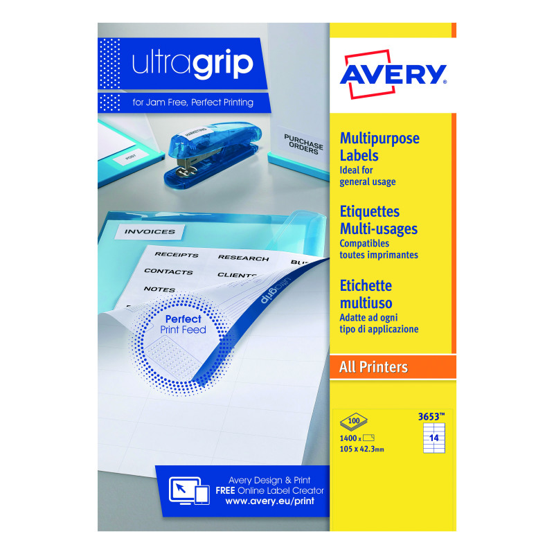 Avery+Ultragrip+Multipurpose+Labels+105x42.3mm+14+Per+Sheet+White+%28Pack+of+1400%29+3653