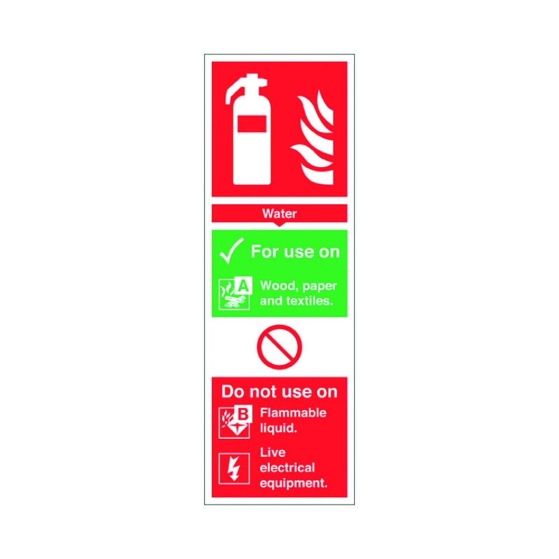 Safety+Sign+Fire+Extinguisher+Water+For+Use+On+PVC+300x100mm+Rigid+PVC+F100%2FR