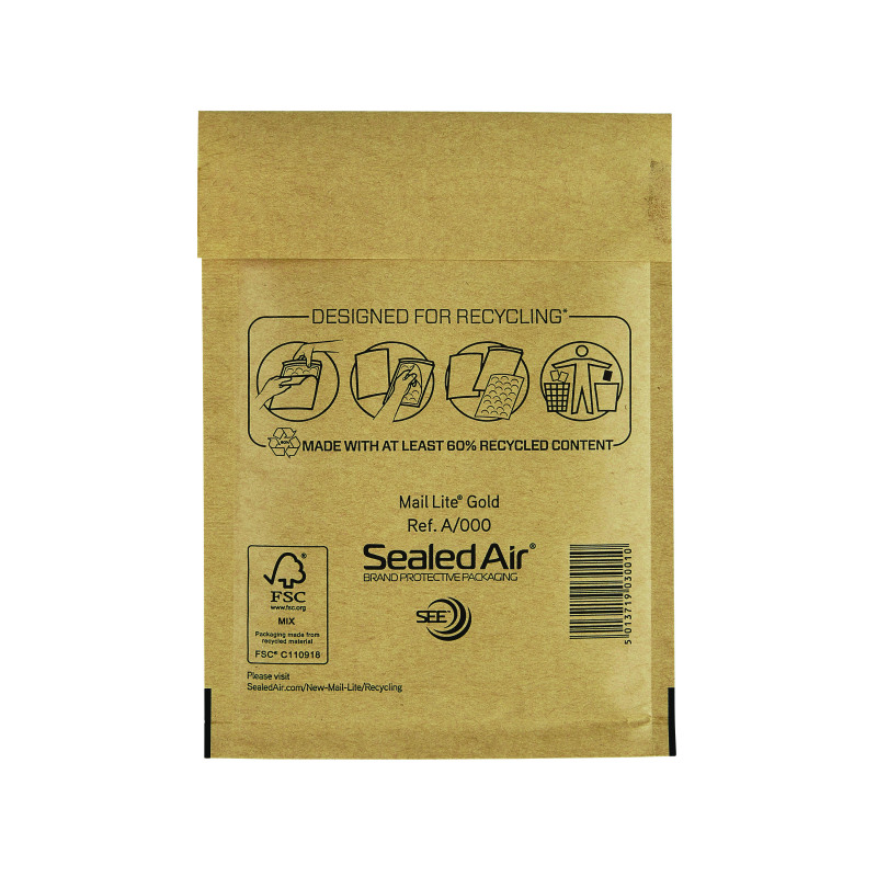 Sealed+Air+Bubble+Postal+Bag+Gold+A000-110x160+%28Pack+of+100%29+101098089