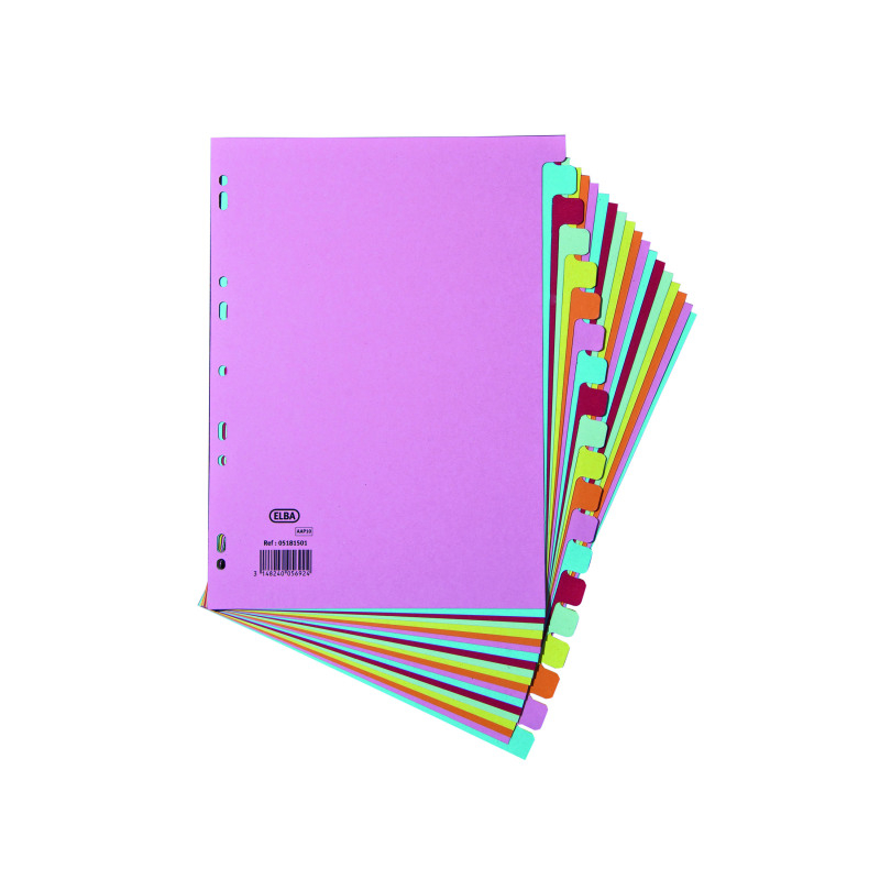 Elba+20-Part+Card+Divider+Recycled+Manilla+A4+Assorted+400007438
