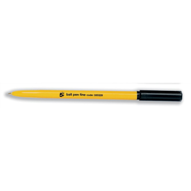 5+Star+Office+Ball+Pen+Yellow+Barrel+Fine+0.7mm+Tip+0.3mm+Line+Black+%28Pack+of+50%29
