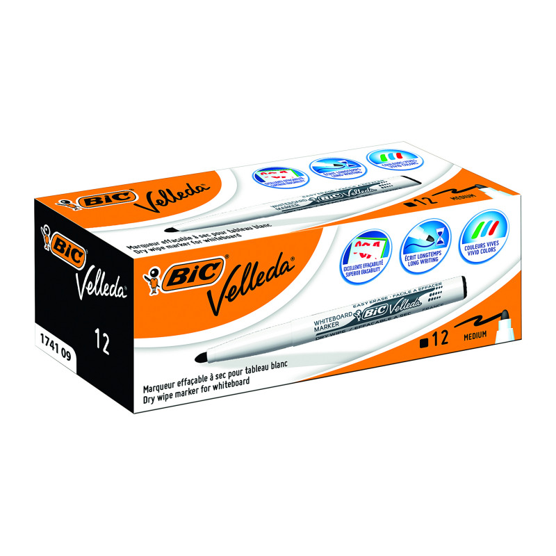 Bic+Velleda+1741+Drywipe+Marker+Black+%28Pack+of+12%29+1199174109