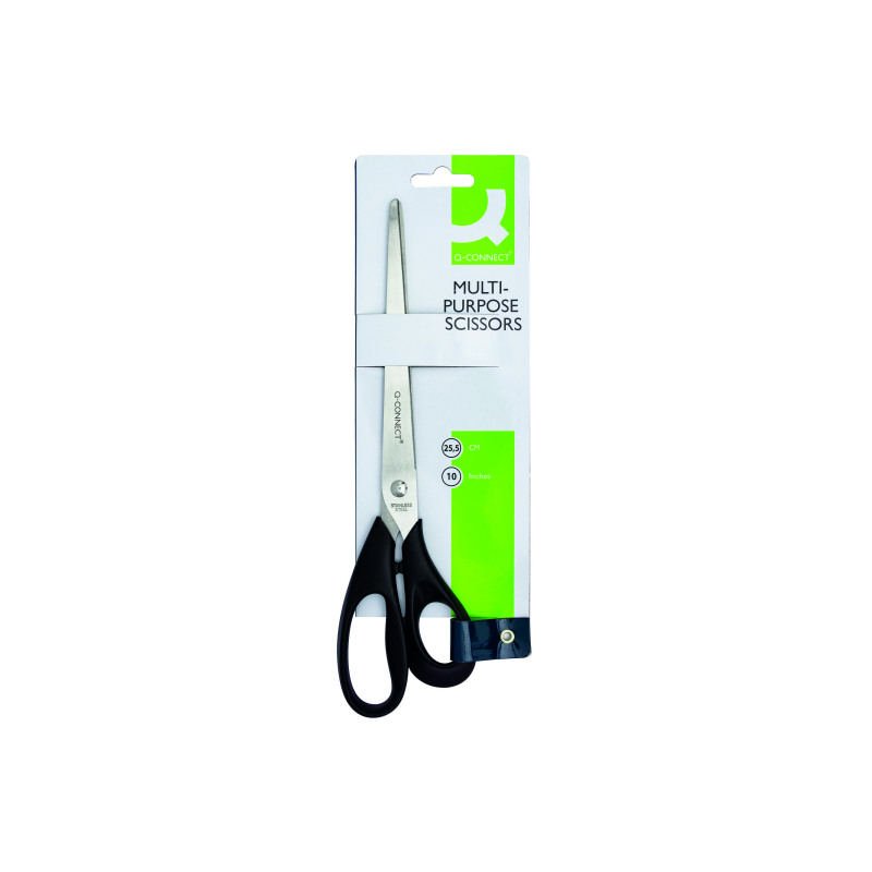 Q-Connect+Ergonomic+All+Purpose+Scissors+255mm+Stainless+Steel+Blades+Black+Handle+KF02340
