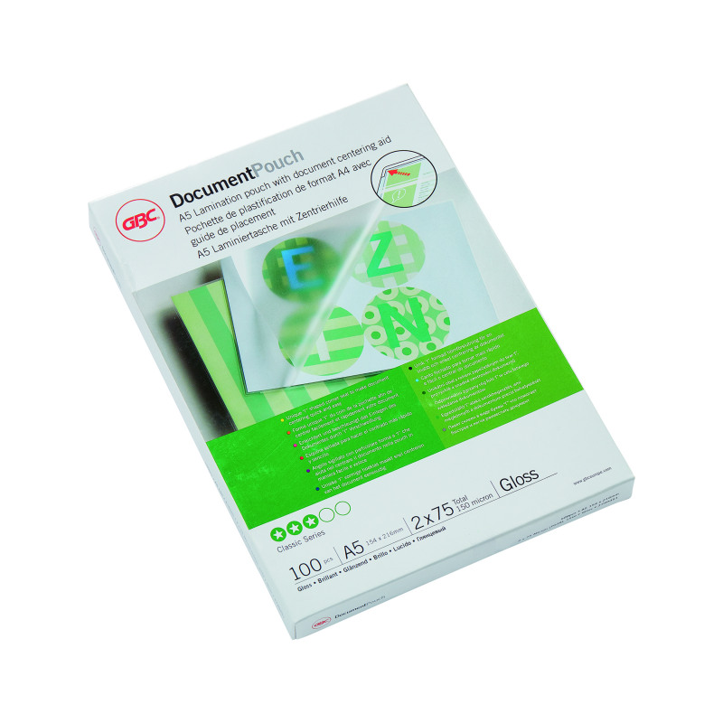 GBC+DocumentPouch+A5+Gloss+Laminating+Pouches+75+Micron+%28Pack+of+100%29+3740451