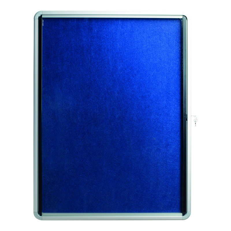 5+Star+Glazed+Noticeboard+with+Swing+Door+Locking+Aluminium+Frame+Blue+Felt+900x600mm