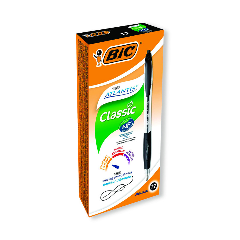 Bic+Atlantis+Ballpoint+Pen+Medium+Black+%28Pack+of+12%29+949844