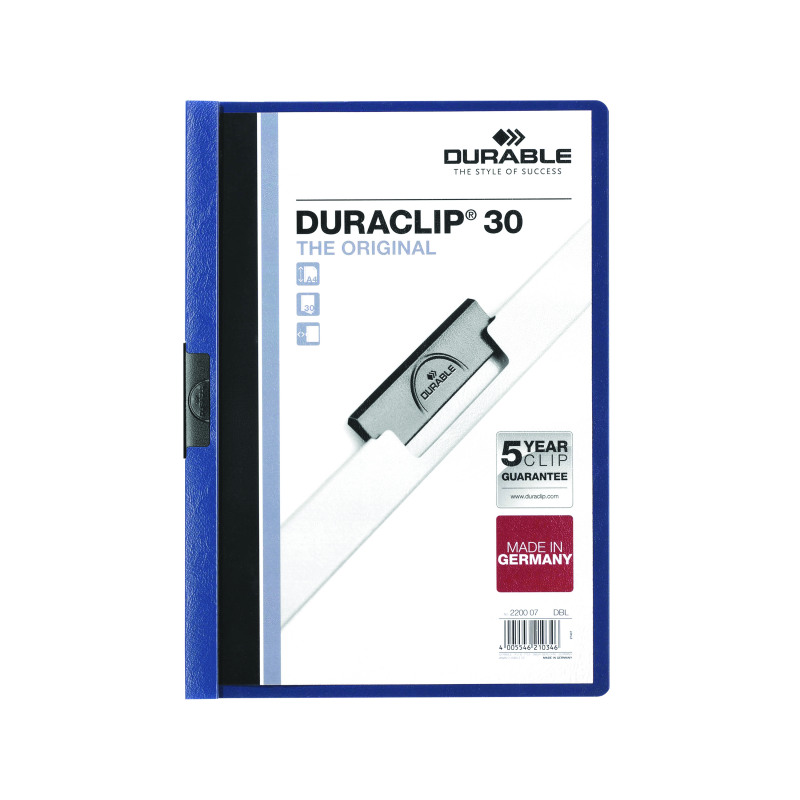 Durable+Clip+Folder+DURACLIP+30+A4+Dark+Blue+%28Pack+of+25%29+2200%2F07