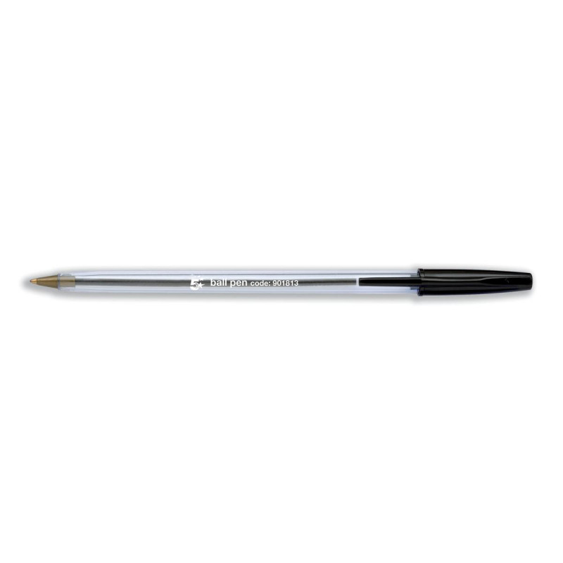 5+Star+Office+Ball+Pen+Clear+Barrel+Medium+1.0mm+Tip+0.4mm+Line+Black+%28Pack+of+50%29