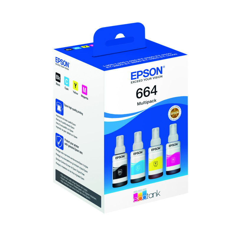 Epson+664+EcoTank+Ink+Bottle+CMYK+Multipack+C13T664640