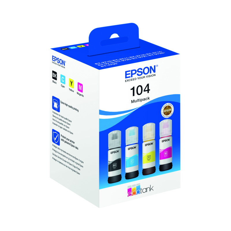 Epson+104+EcoTank+Ink+Bottle+CMYK+Multipack+C13T00P640