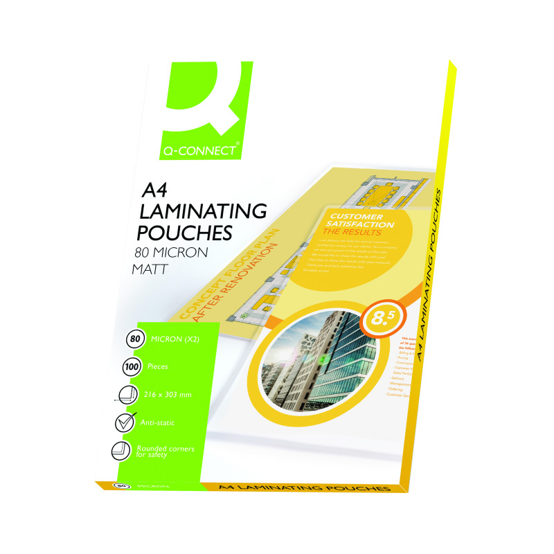 Q-Connect+Matt+A4+Laminating+Pouch+160+Micron+%28Pack+of+100%29+KF24057