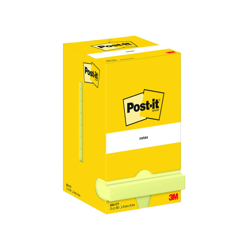 Post-it+Notes+76x76mm+100+Sheets+Cardboard+Packaging+Canary+Yellow+%28Pack+of+12%29+654-CY