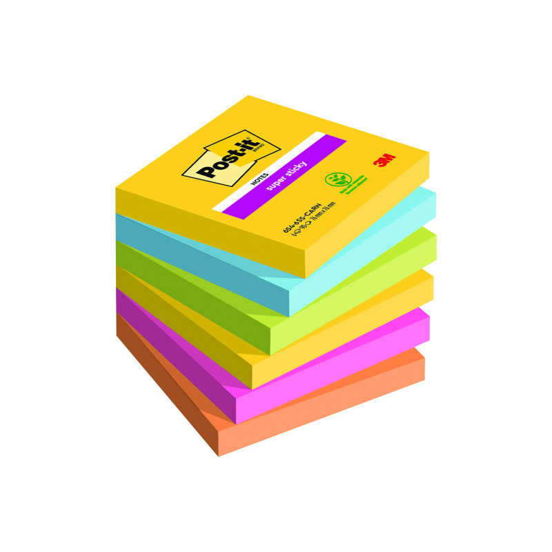Post-it+Super+Sticky+Notes+76x76mm+90+Sheets+Carnival+%28Pack+of+6%29+654-6SS-CARN